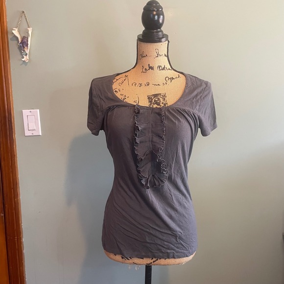THE LIMITED Womens Casual Short Sleeve Pullover Ruffle Blouse Top Grey Medium - Picture 1 of 5